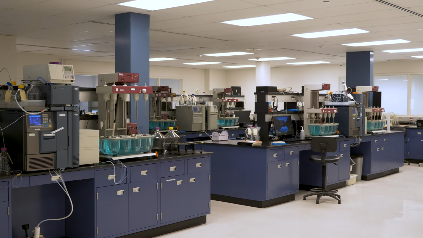 Quality control laboratory with analytical instruments